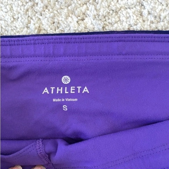 Lot of 2 Womens Athleta Size Small Printed Leggings Purple Crop Long Workout EUC - Picture 6 of 9